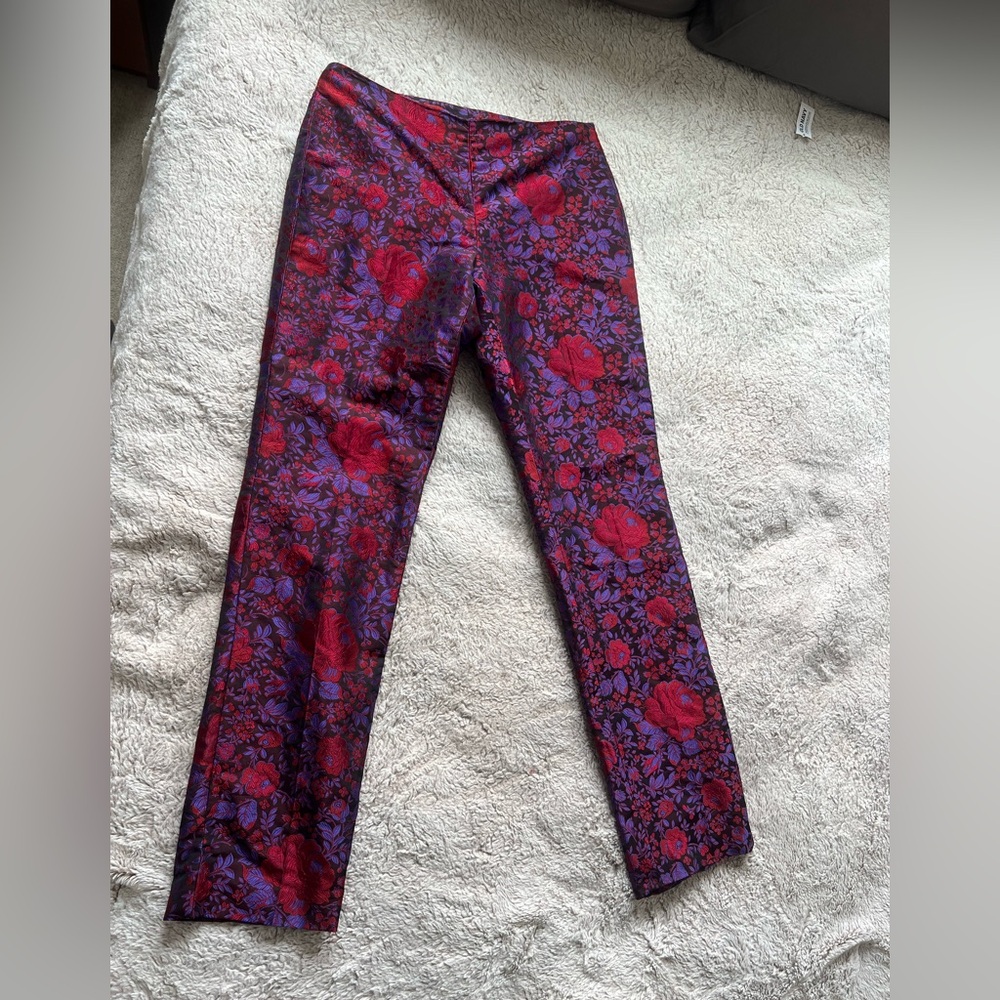 Doncaster Collection Floral Brocade Jacquard Straight Leg Pants - 4 - Picture 2 of 4